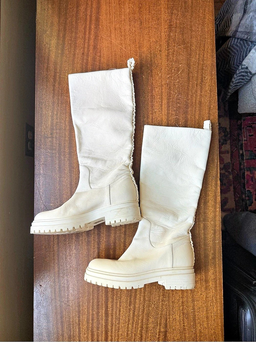 ELLEME Paris Ivory Leather Knee High Boots Chunky Lug Sole Made in Italy Sz 36